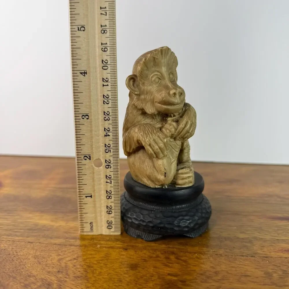 Vintage Monkey Figurine Japanese Macaque Snow Monkey Carved